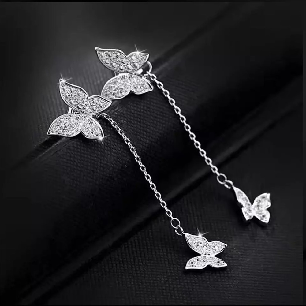 🌟 Sterling Silver 925 CZ Butterflies Earrings